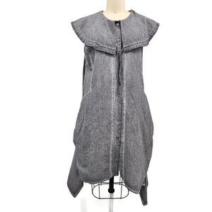 New Focus Casual Life Tunic Dress Womens L Grey Cotton Sleeveless Pockets